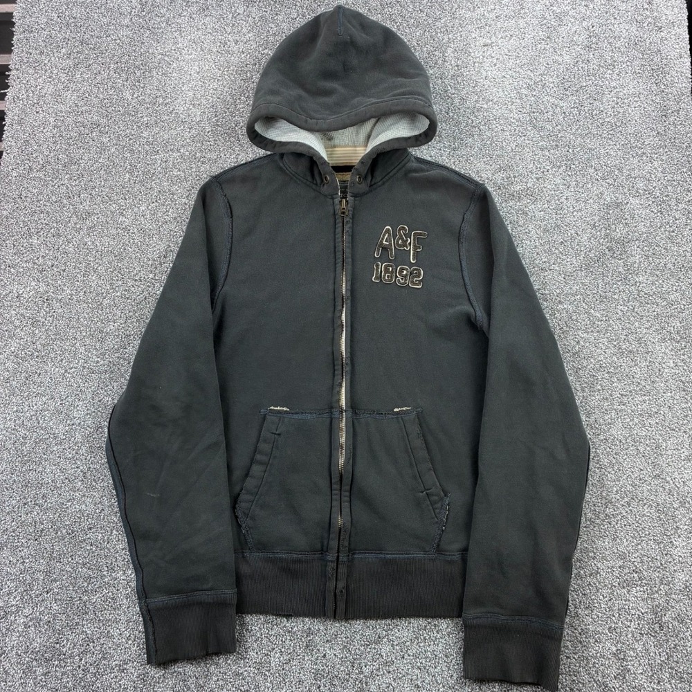 Vintage Y2K Abercrombie Fitch Hoodie Womens 2XL Gray Zip Sweatshirt Thermal Hood